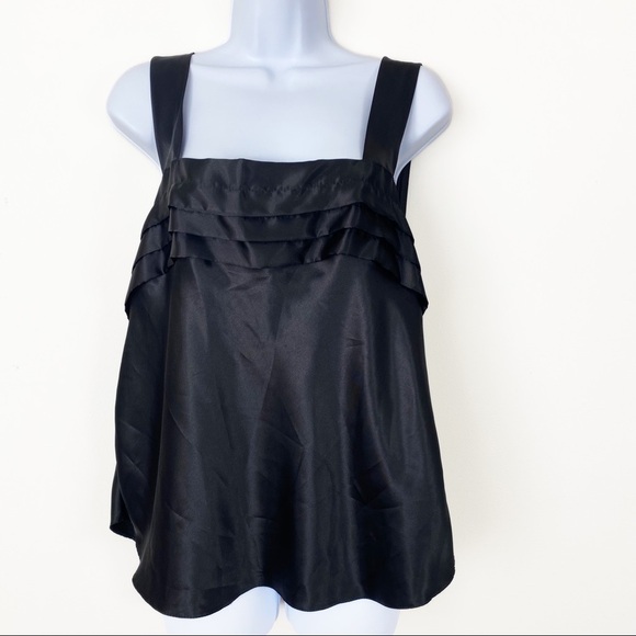 VINTAGE 80s 90s LUCIE ANN Black Silky Satin Pleated Lingerie Cami Tank Top 2X - Picture 1 of 6